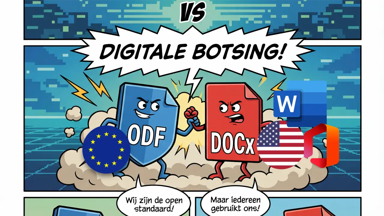 Cartoon-style clash between ODF and DOCX